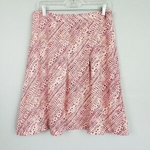 MERONA A-Line Pleated 100% Silk Printed Skirt Twee Coquette Red White Sz 6